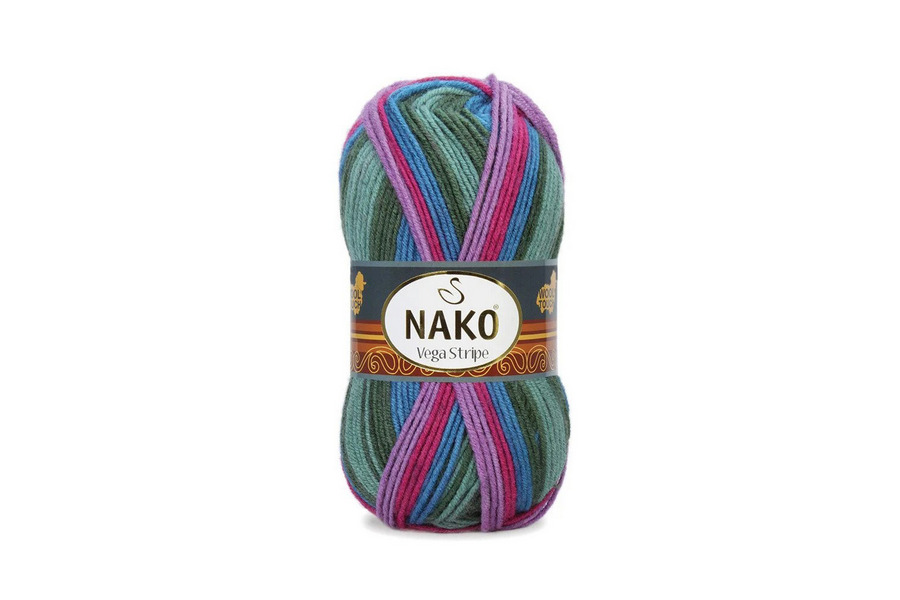Пряжа Vega stripe 100гр/195м NAKO, секційного фарбування, 82408