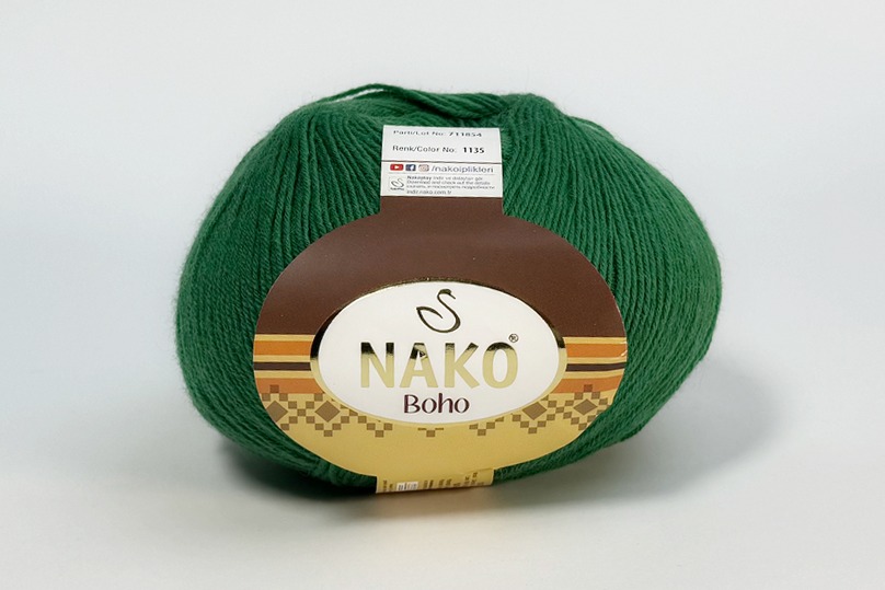 Пряжа Boho 100гр/400м NAKO, зелений, 1135