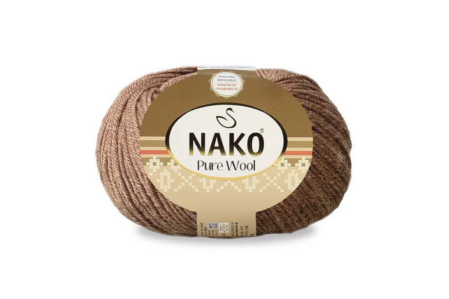Пряжа 100гр/220м Pure wool, коричневий, 3671
