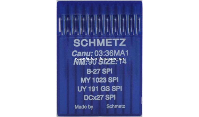 Голки №90 SCHMETZ для оверлока, кругле гостре вістря, DCx27 SPI