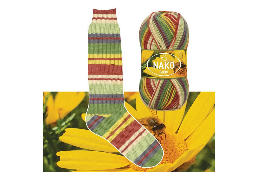 Пряжа Boho Desen 100гр/400м NAKO, секційне фарбування, 82167