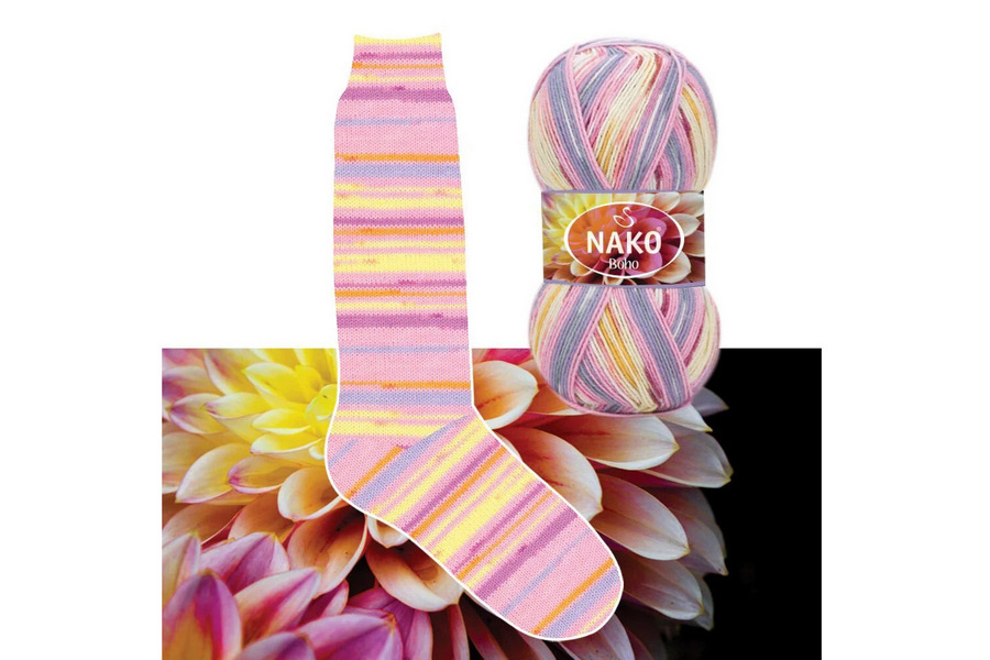 Пряжа Boho Desen 100гр/400м NAKO, секційне фарбування, 82135