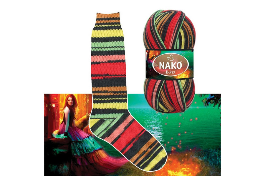 Пряжа Boho Desen 100гр/400м NAKO, секційне фарбування, 82231