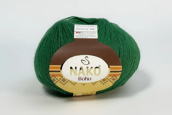 Пряжа Boho 100гр/400м NAKO, зелений, 1135