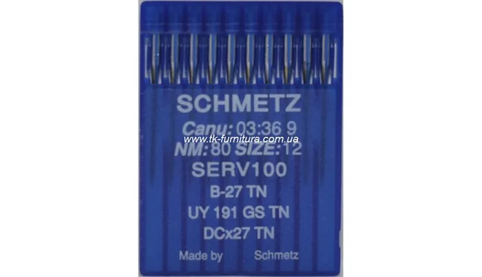 Голки №80 SCHMETZ для оверлока, золоте покриття, кругле стандартне вістря, DCx27