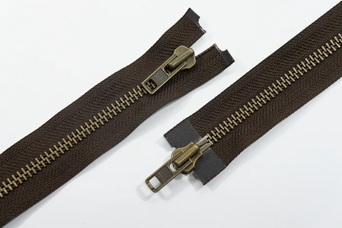 Блискавка YKK, T8, стара латунь, 2 замки, 80 см, коричневий темний