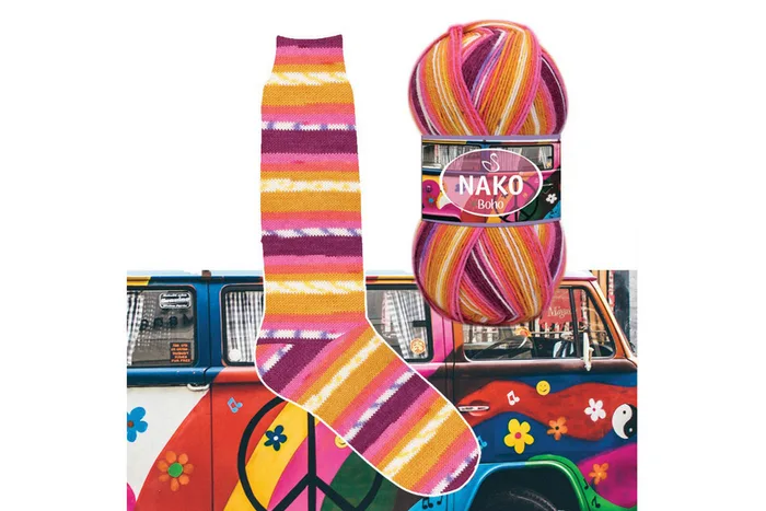 Пряжа Boho Desen 100гр/400м NAKO, секційне фарбування, 82259